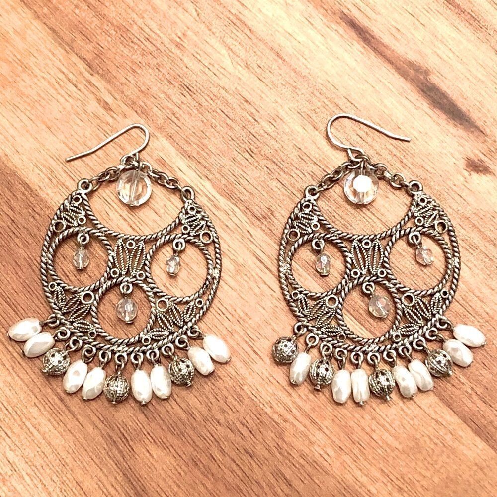 Filigree Chandelier Earrings | Silver Tone | 2.75” Length